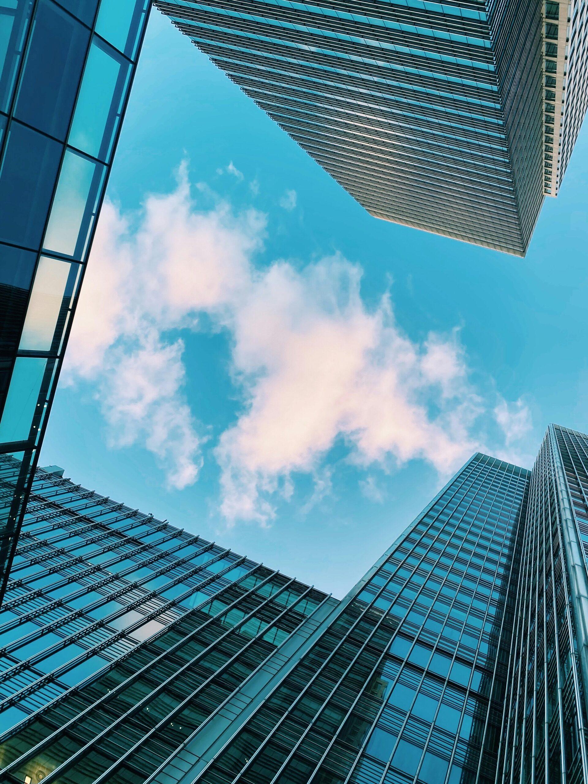 Modern towers representing scalable public and hybrid cloud